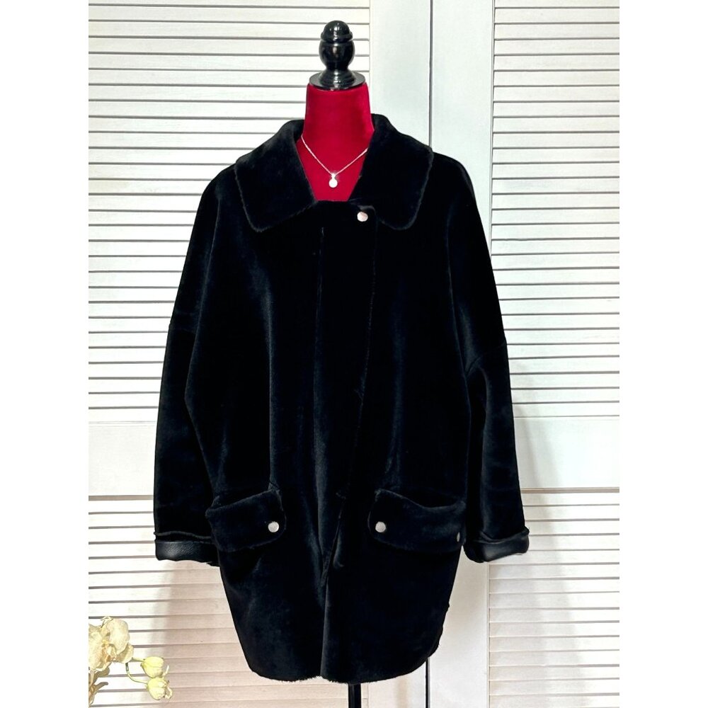 Free People Women's Black Lindsay Faux Sherpa Leather Coat Jacket Size M 3054